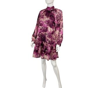 Entro Boutique Shirred High Neck  Tiered Mini Dress‎ Size Small Floral